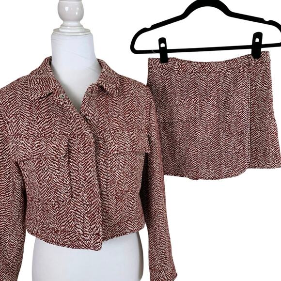 NEW Zara Size 13-14 Kids Girls Herringbone Cropped Jacket and Skort Set Tweed - Picture 1 of 16